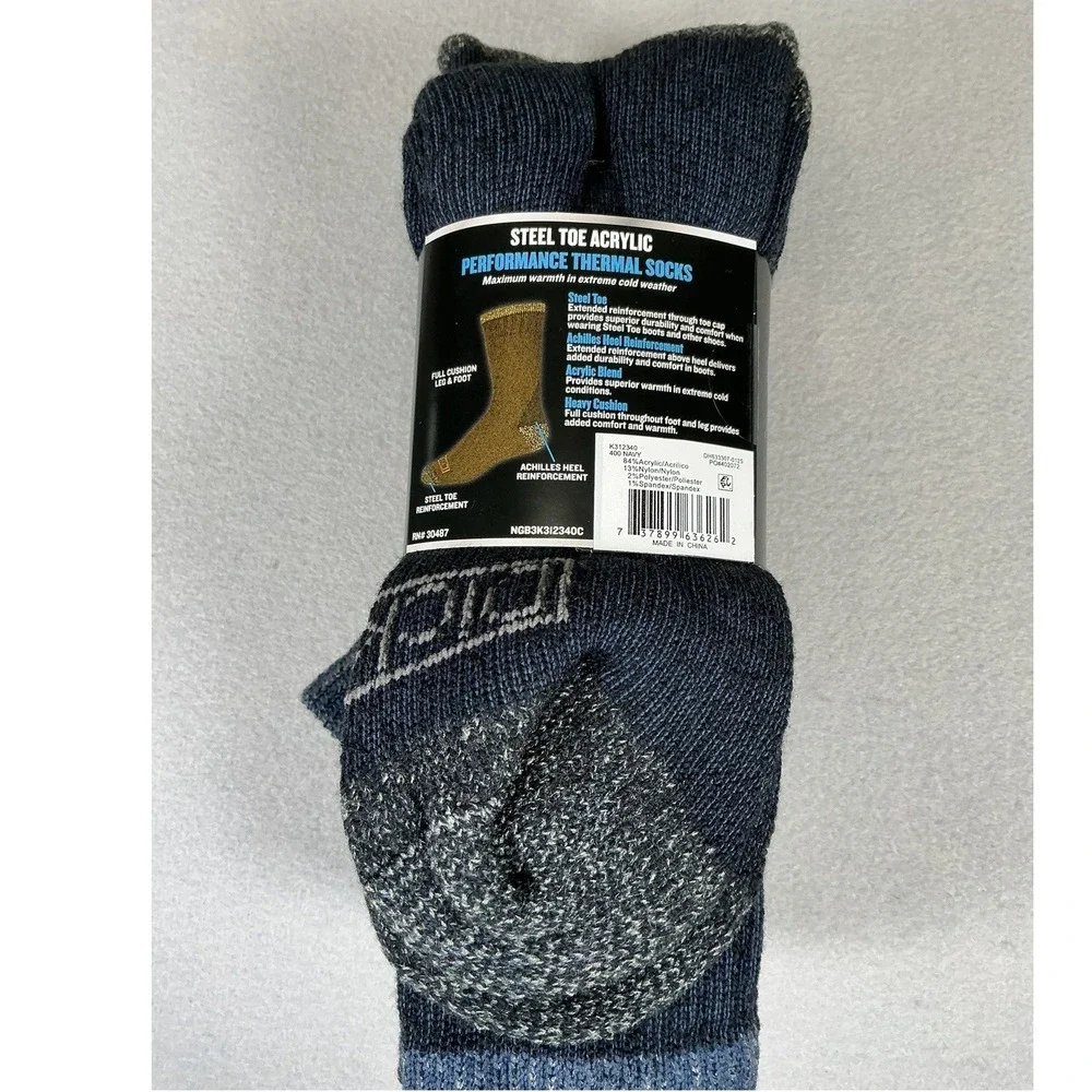Dickies 3 Pack Navy Steel Toe Crew Performance Thermal Socks Heavy Weight‎ 6-12